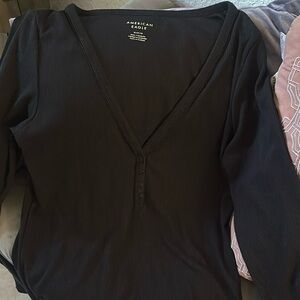 American Eagle Outfitters Black Fitted ribbed long sleeve shirt